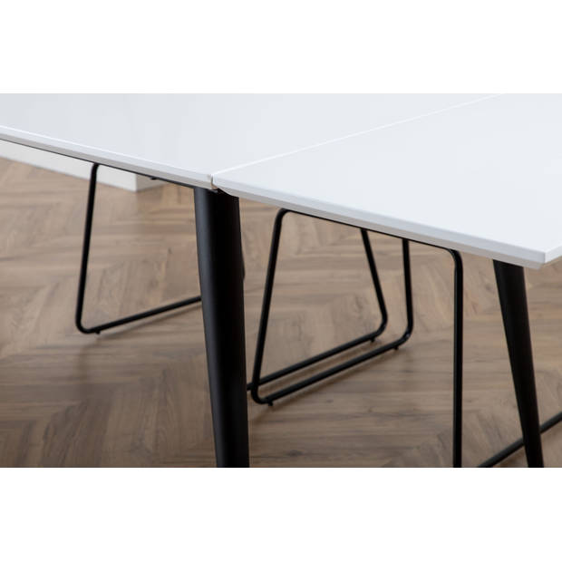 Jimmy eetkamertafel 90x195/285cm met extra plaat HPL wit, zwart.