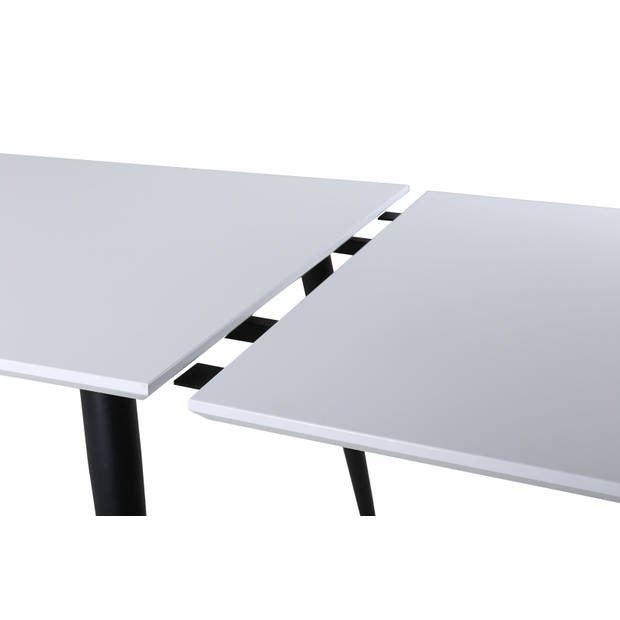 Jimmy eetkamertafel 90x195/285cm met extra plaat HPL wit, zwart.