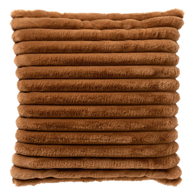 Dutch Decor - HAZEL - Kussenhoes 50x50 cm - effen kleur - strepen - heerlijk zacht - Tobacco Brown - bruin