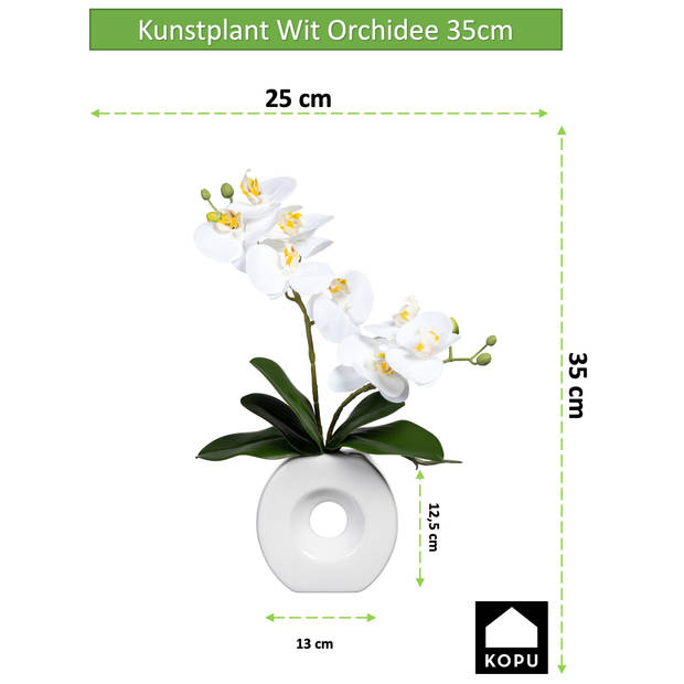 Kopu® Kunstbloem Witte Orchidee 35 cm in mooie witte Vaas - Phalenopsis