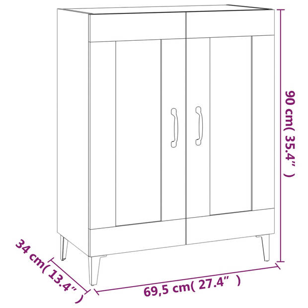 The Living Store Dressoir - Gerookt Eiken - 69.5 x 34 x 90 cm - Stevig en praktisch