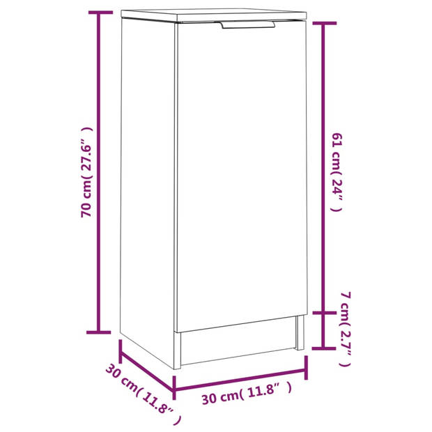 vidaXL Dressoir 30x30x70 cm bewerkt hout gerookt eikenkleurig