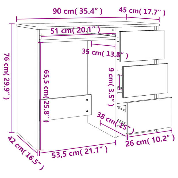 vidaXL Bureau 90x45x76 cm bewerkt hout betongrijs