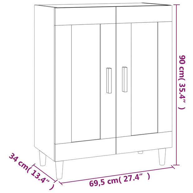 The Living Store Dressoir - - Bijzetkast - Afmetingen- 69.5 x 34 x 90 cm - Kleur- Grijs Sonoma Eiken