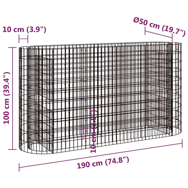 vidaXL Gabion plantenbak verhoogd 190x50x100 cm gegalvaniseerd ijzer