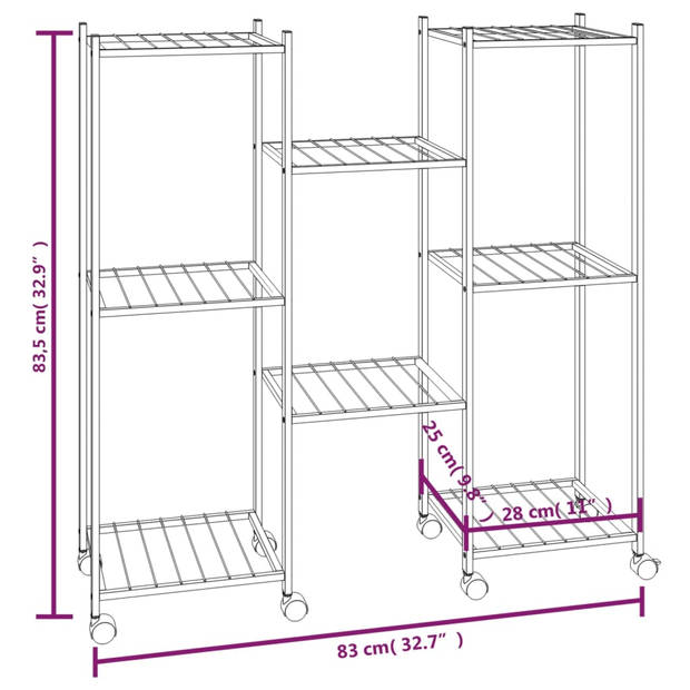vidaXL Bloemenstandaard met wielen 83x25x83,5 cm ijzer zwart