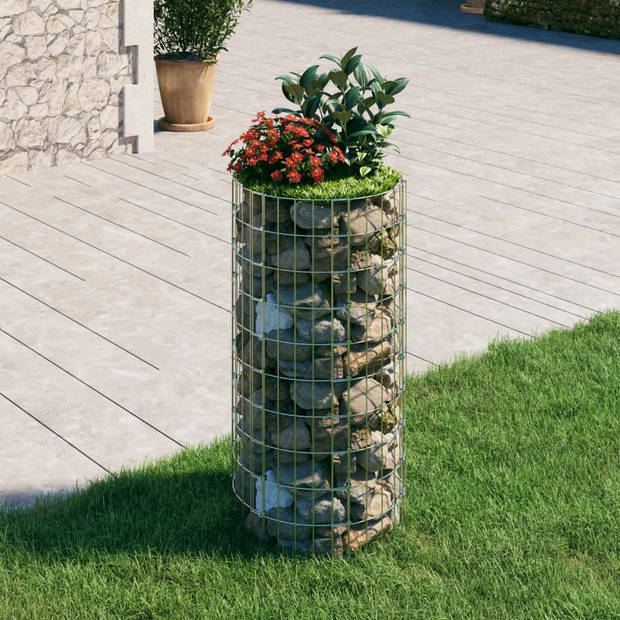 The Living Store Gabion paal 50x100cm - ronde gegalvaniseerde stalen paal voor tuin- en terrasborder