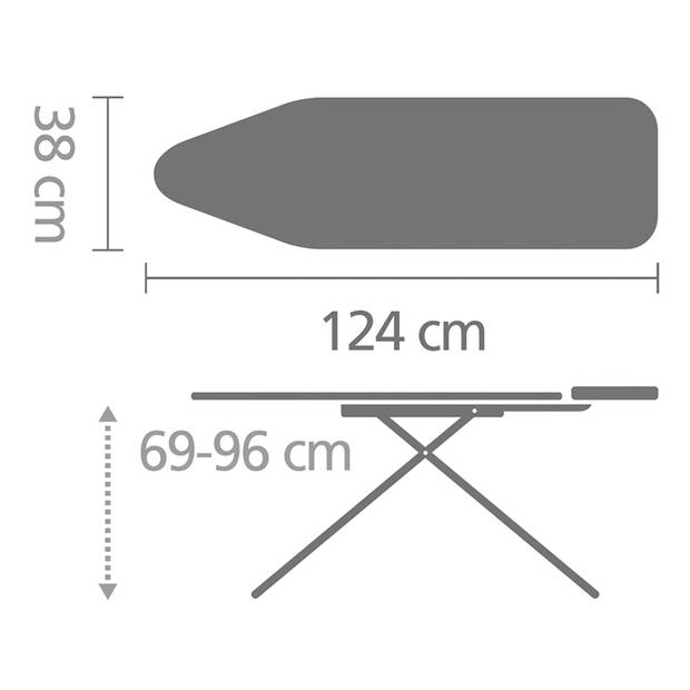 Brabantia Strijkplank B, 124x38 cm Ecru met strijkijzerhouder