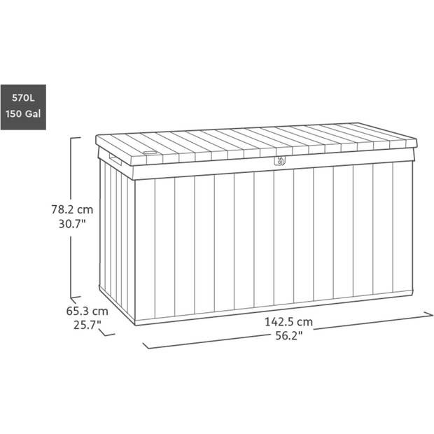 Keter Darwin Opbergbox - 570L - 142.5x65.5x78.2cm - Grijs