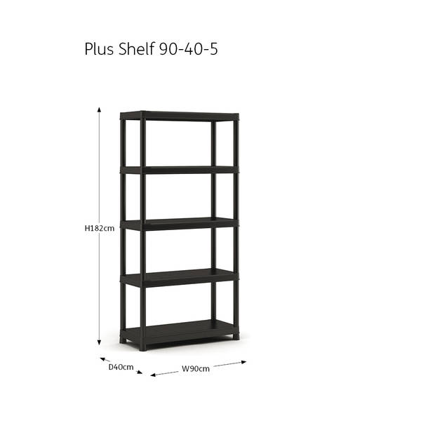 Keter Plus Shelf 90/5 - 5 Planken - 90x40x182cm - Zwart