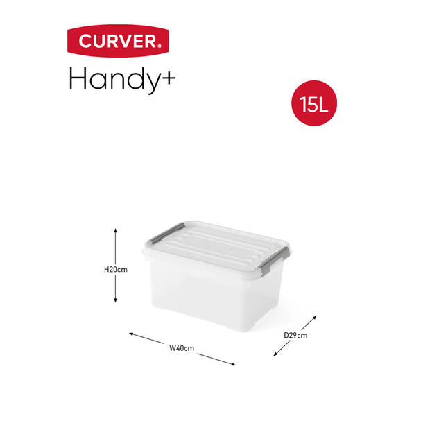 Curver Handy+ Opbergbox - 15L - 4 stuks - Transparant met deksel