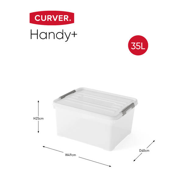 Curver Handy+ Opbergbox - 35L - 3 stuks - Transparant met deksel