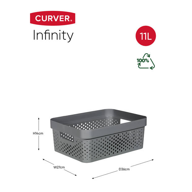 Curver Infinity Recycled Opbergbox - 11L - 3 stuks - Grijs