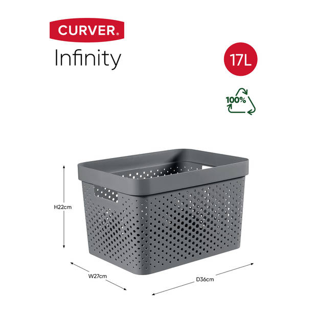 Curver Infinity Recycled Dots Opbergbox - 17L - 3 stuks - Grijs