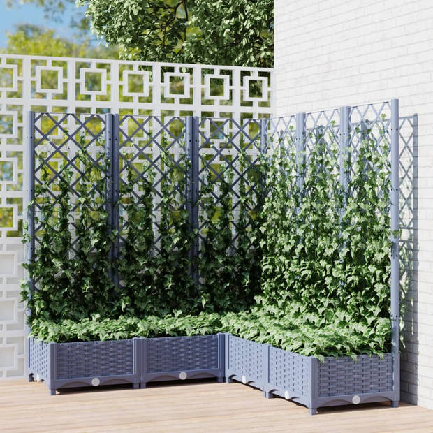 vidaXL Plantenbak met latwerk 120x120x121,5 cm polypropeen donkergrijs