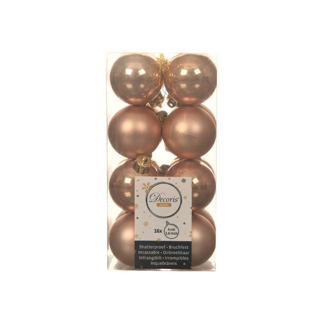 Decoris kleine kerstballen - 16x st - toffee bruin - 4 cm - kunststof - Kerstbal