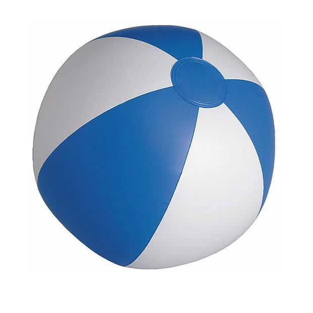 2x stuks opblaasbare zwembad strandballen plastic blauw/wit 28 cm - Strandballen