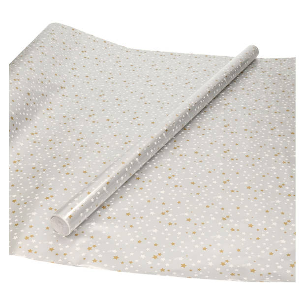 Kerst inpak/cadeaupapier - 2x stuks - 200 x 70 cm - zilver met sterretjes - Cadeaupapier