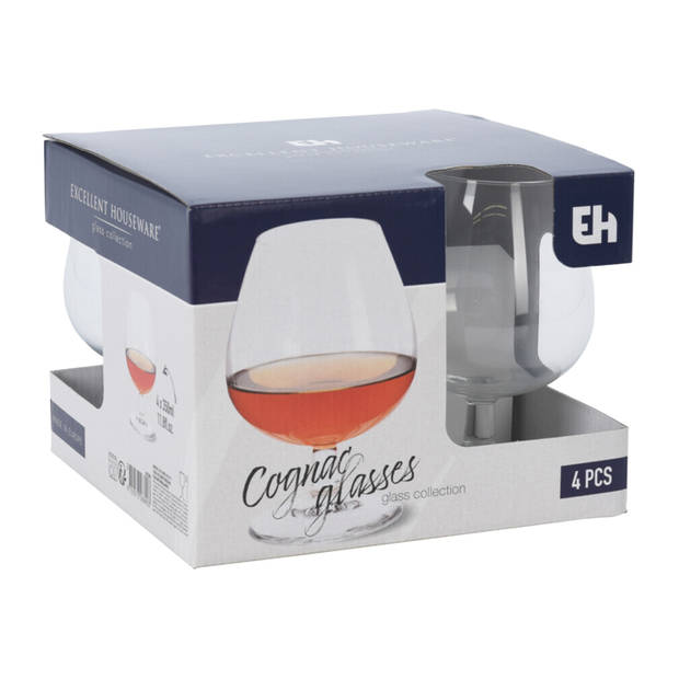 Cognac/likeur glazen - 8 stuks - transparant - 350 ml - Cognacglazen