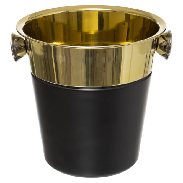 Champagnekoeler/ijsemmer incl. ijsblokjes schep - 3L - zwart/goud - D24 cm - IJsemmers