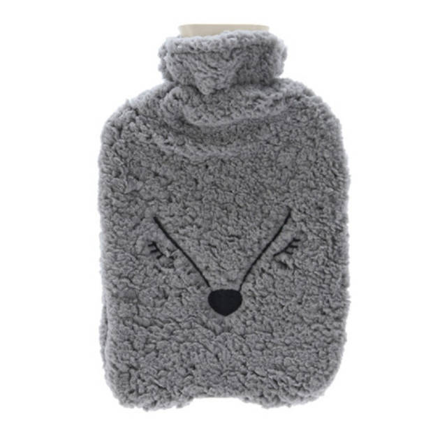 Warmwaterkruik 2 liter met zachte fleece hoes vos grijs - Kruiken