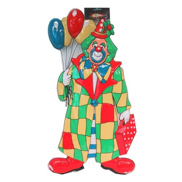 2x stuks clown carnaval decoratie met ballonnen 60 cm - Feestdecoratieborden