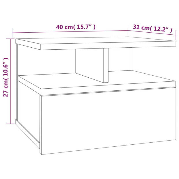 vidaXL Nachtkastjes 2 st zwevend 40x31x27 cm bewerkt hout grijs sonoma