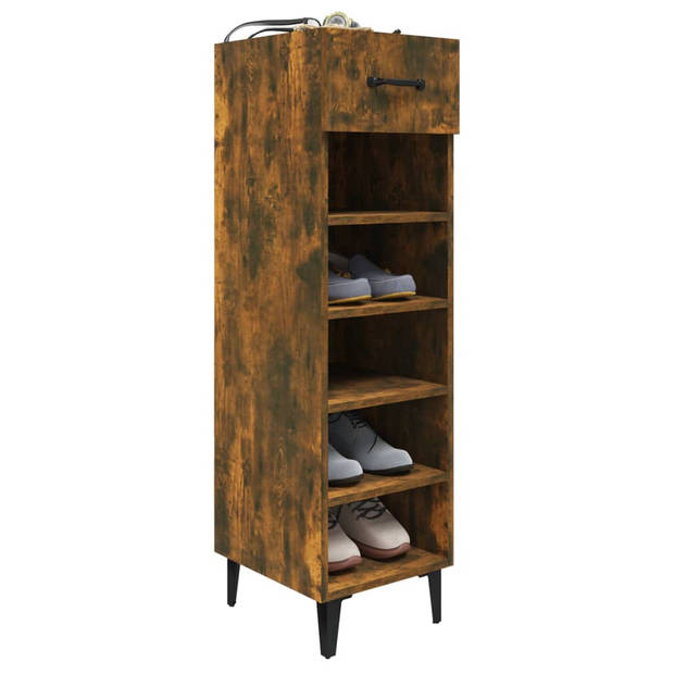 The Living Store Schoenenkast - Gerookte Eiken - Industriële Stijl - 30 x 35 x 105 cm