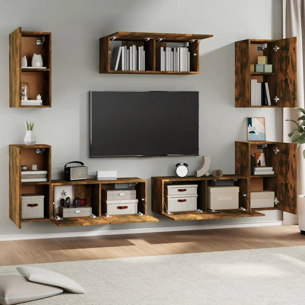 The Living Store TV-meubelset Gerookt Eiken - 3x 80x30x30cm - 4x 30.5x30x60cm