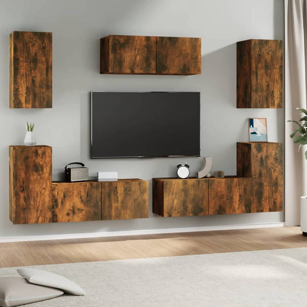 The Living Store TV-meubelset Gerookt Eiken - 3x 80x30x30cm - 4x 30.5x30x60cm