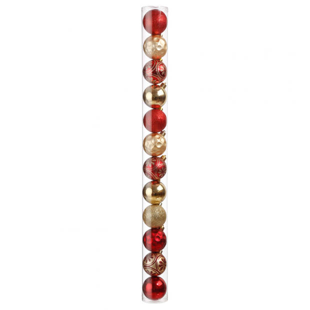 Breukvaste kerstballen set Goud/ Rood - Ø 7 cm - 12-delig