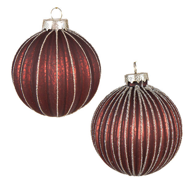 Clayre & Eef Kerstbal Set van 2 Ø 8 cm Rood Glas Kerstdecoratie Rood Kerstdecoratie