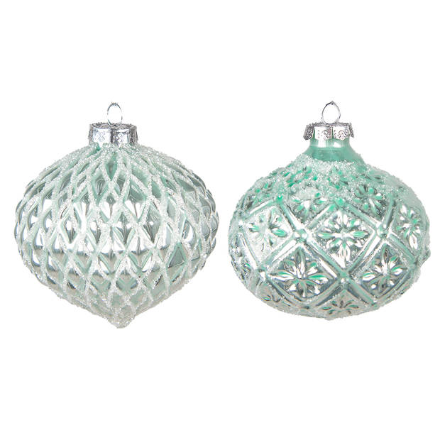 Clayre & Eef Kerstbal Set van 2 Ø 10 cm Groen Glas Kerstdecoratie Groen Kerstdecoratie