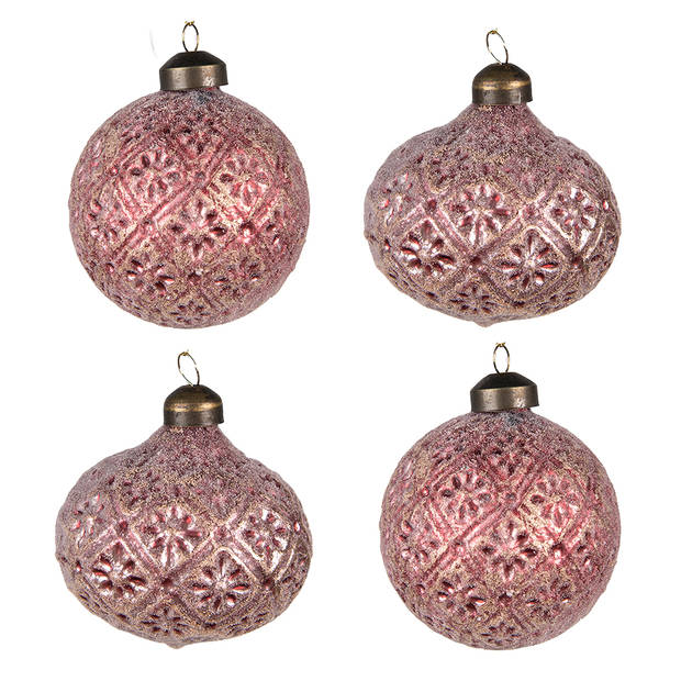 Clayre & Eef Kerstbal Set van 4 Ø 8 cm Rood Glas Kerstdecoratie Rood Kerstdecoratie