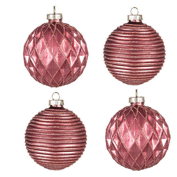 Clayre & Eef Kerstbal Set van 4 Ø 8 cm Rood Glas Kerstdecoratie Rood Kerstdecoratie