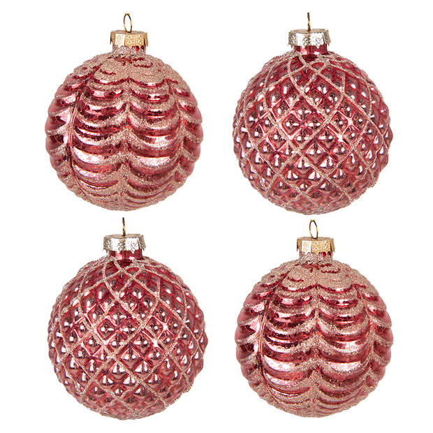 Clayre & Eef Kerstbal Set van 4 Ø 8 cm Rood Glas Kerstdecoratie Rood Kerstdecoratie