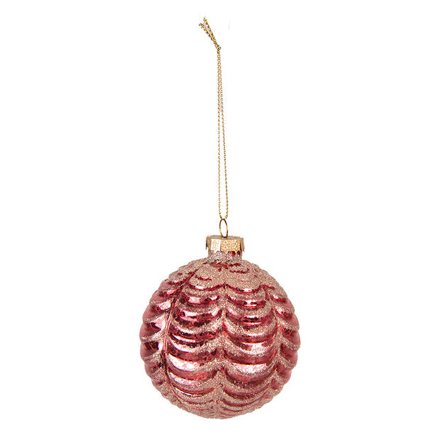 Clayre & Eef Kerstbal Set van 4 Ø 8 cm Rood Glas Kerstdecoratie Rood Kerstdecoratie