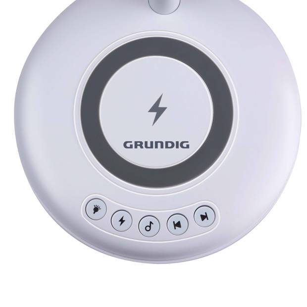 Grundig Bureaulamp Led 3-in-1 - Qi Technologie - Draadloze Telefoonoplader - Bluetooth Speaker - 4 Standen - Wit