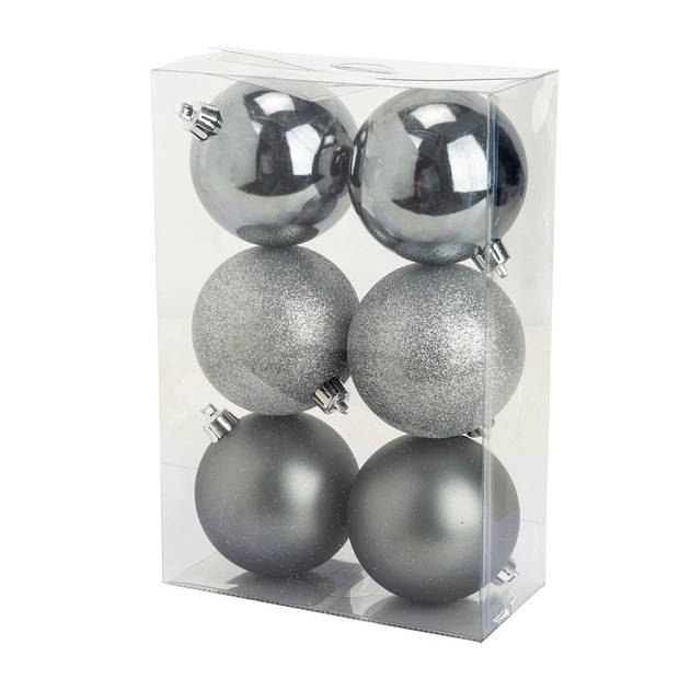 Cosy @Home Kerstballen Zilver donker ø 8 cm - 6 Stuks