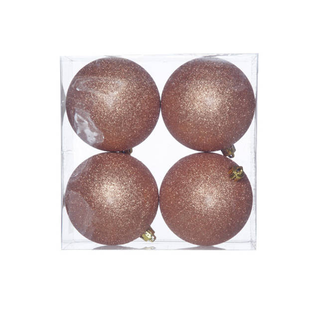 Cosy @Home Kerstballen Koper glitter ø 10 cm - 4 Stuks