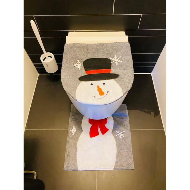 HEM Sneeuwpop wc bril hoes met wc mat - toiletbril cover (45x39 cm) + toiletmat