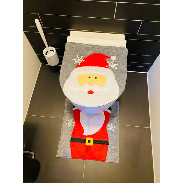 HEM Kerstman wc bril hoes met wc mat - toiletbril cover (45x39 cm) + toiletmat