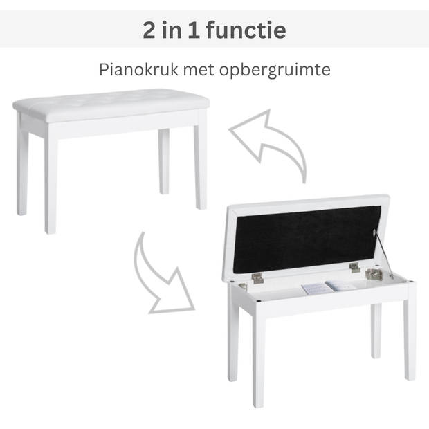 Pianokruk met opbergruimte - Kruk - Piano Kruk - Pianobank - Bankje - Zitbankje -Klassiek - Wit
