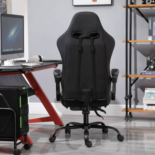 Gamestoel met voetensteun - Racestoel - Bureaustoel ergonomisch - Bureaustoelen voor volwassenen - Kunstleer - Zwart/...