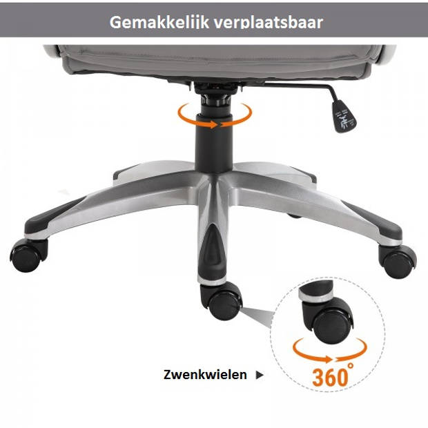 Directiestoel - Bureaustoel - Verstelbare rugleuning - In hoogte verstelbaar - Grijs