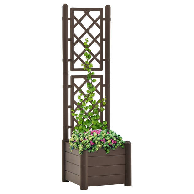 The Living Store Tuinbak Trellis - 43 x 43 x 142 cm - 30 L - mokka - PP