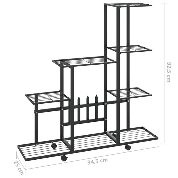 vidaXL Bloemenstandaard met wielen 94,5x25x92,5 cm metaal zwart