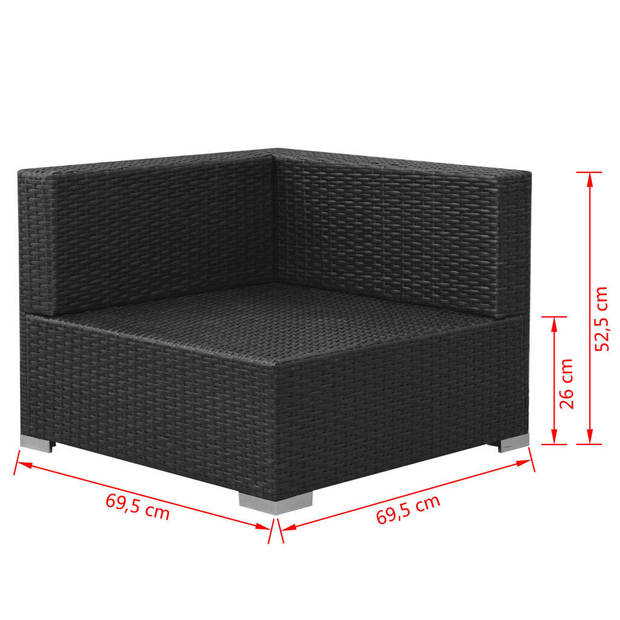 vidaXL 3-delige Loungeset met kussens poly rattan zwart