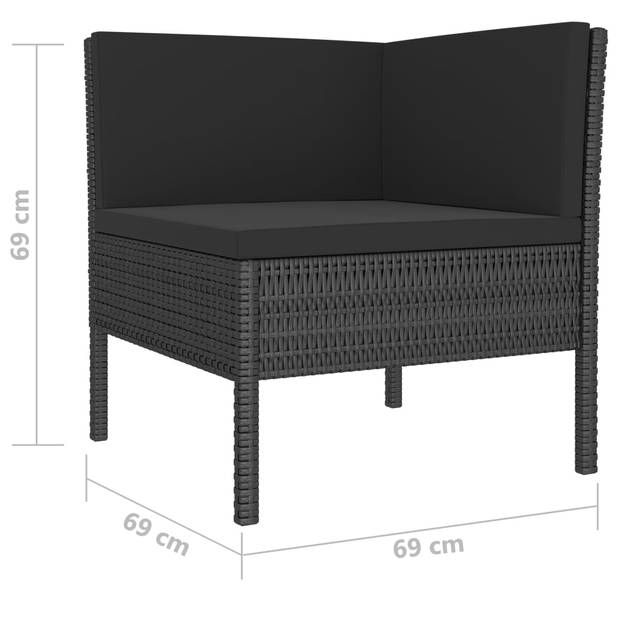 vidaXL 4-delige Loungeset met kussens poly rattan zwart