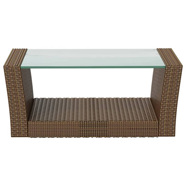 The Living Store Loungeset Poly Rattan - Bruin - 4x tafel - 4x 2-zitsbank - 8x armstoel - 12x zitkussen - 12x